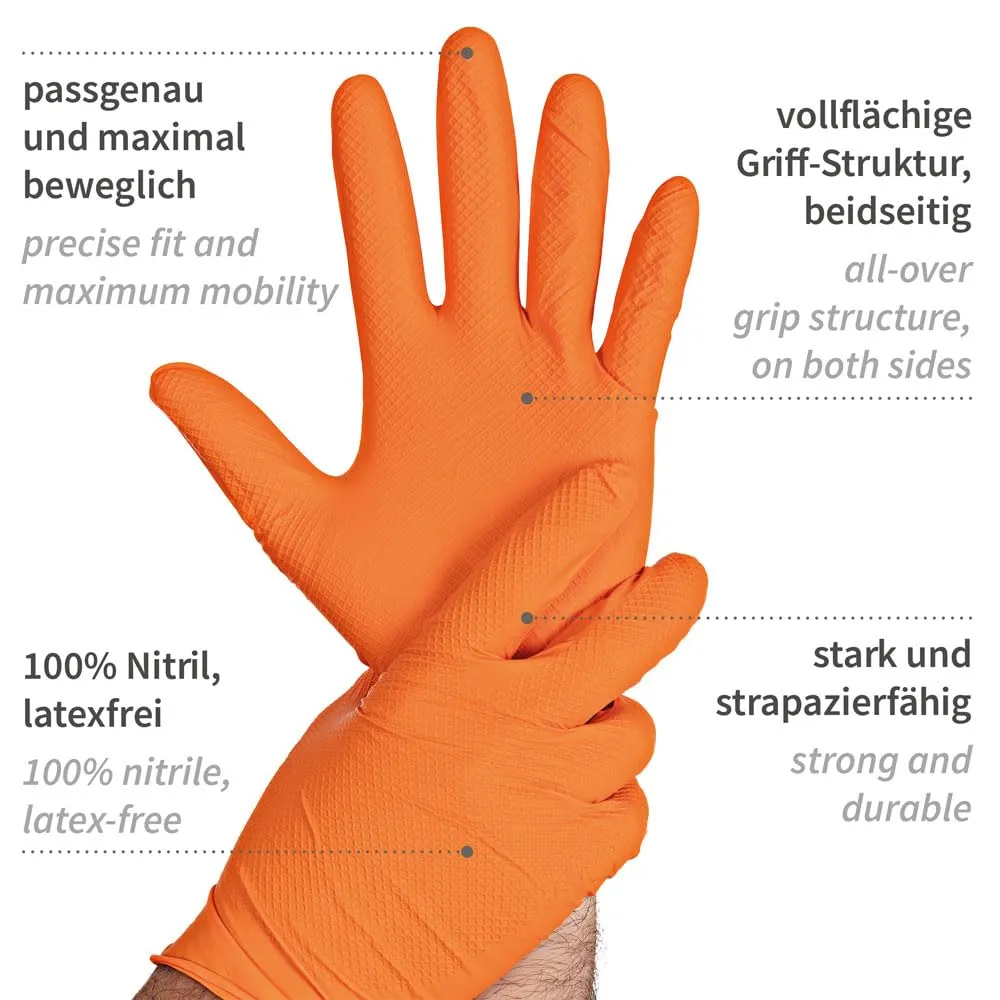 Hygostar Nitrilhandschuhe Power Grip orange 8/M 50 Stk griffig