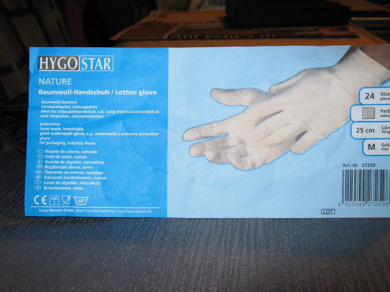 Franz Mensch Hygostar Nature Baumwollhandschuhe Gr. M natur