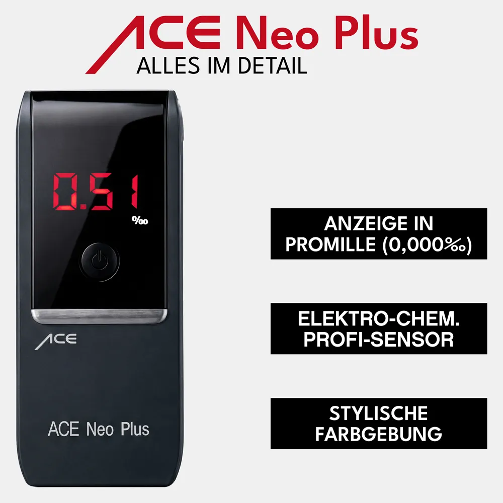 ACE Neo Alkoholtester + 25 Mundstücke Kalibrier-Gutschein