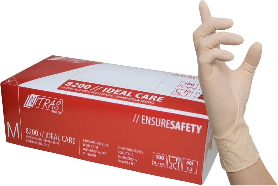 Nitras Ideal Care 8200 Latex Einmalhandschuhe M 100 Stück natur