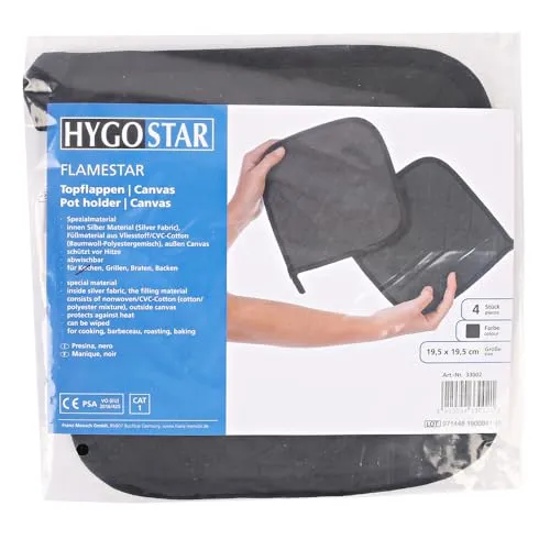 Hygostar Flamestar Topflappen Canvas schwarz 19,5 cm 4 Stück