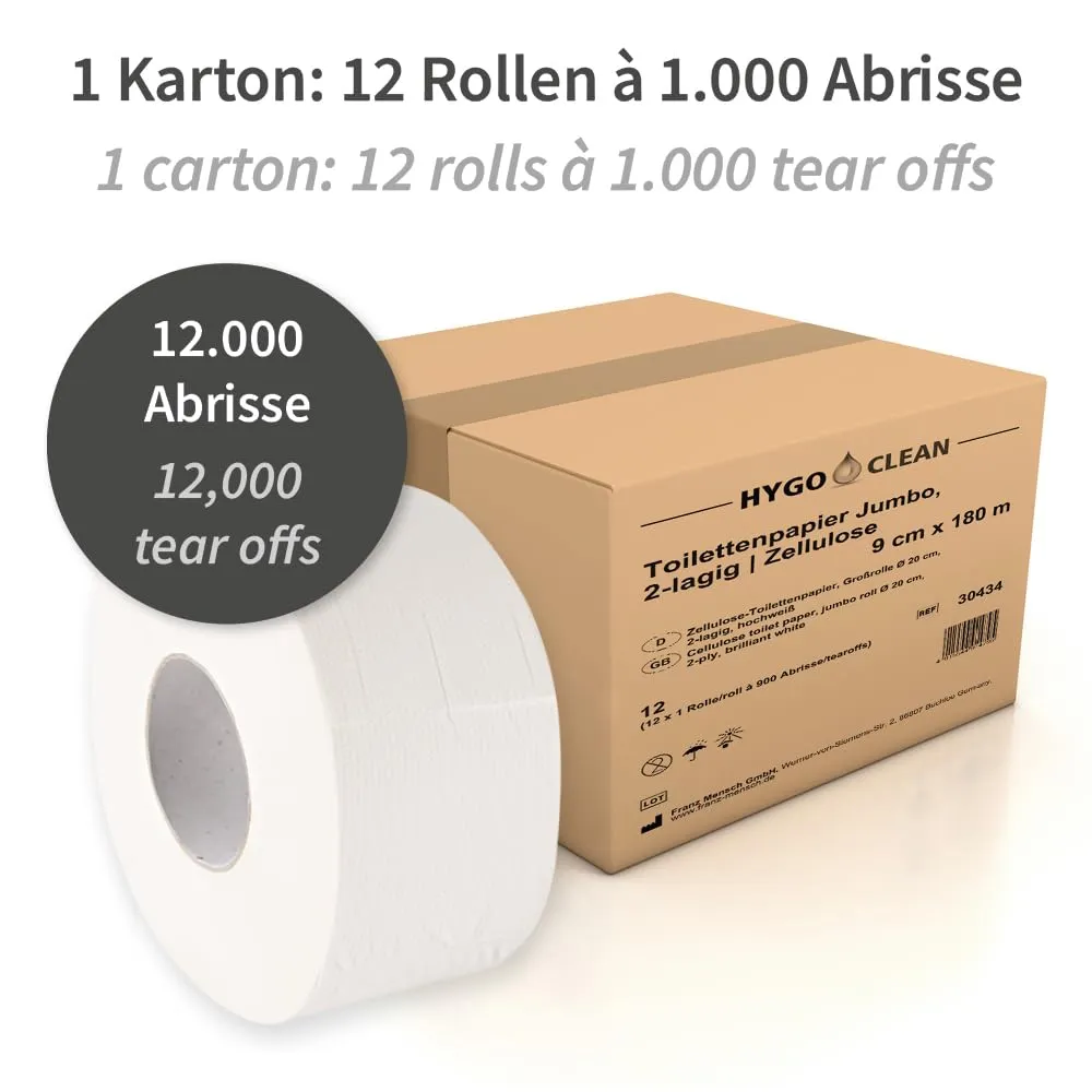 Hygoclean Toilettenpapier 2-lagig 12 Rollen je 1000 Abrisse