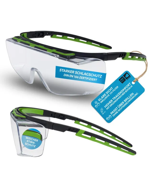 ProFit Kubik Schutzbrille Schwarz-Grün Überbrille klar