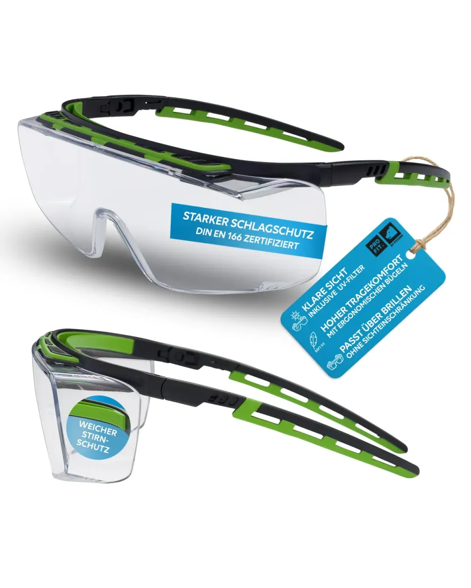 ProFit Kubik Schutzbrille Schwarz-Grün Überbrille klar