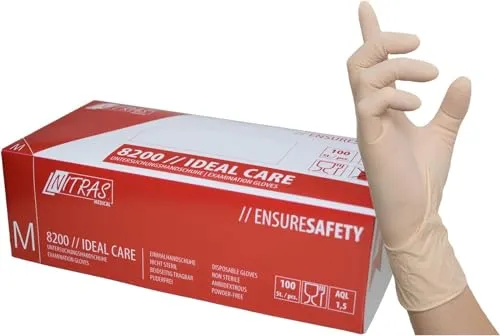 Nitras Ideal Care 8200 Latex Einmalhandschuhe M 100 Stück natur