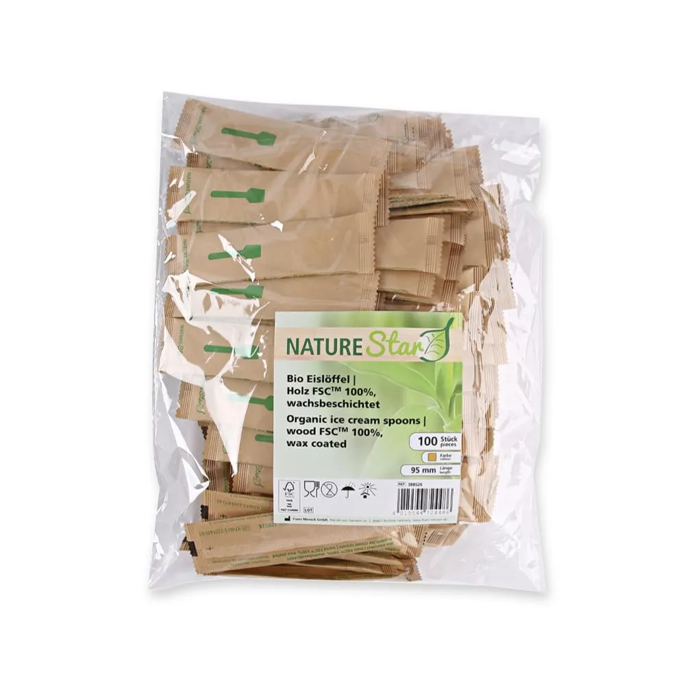 NATUREStar Eislöffel Holz 9,5 cm Box 1000 Stück einzeln verpackt