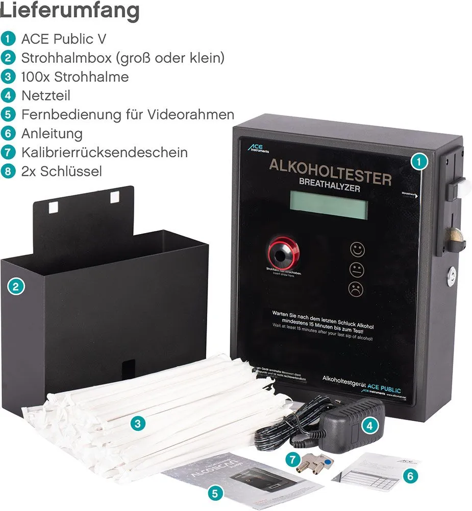 ACE Public Alkoholtester mit Video-Rahmen Münzbetrieb elektrochemisch