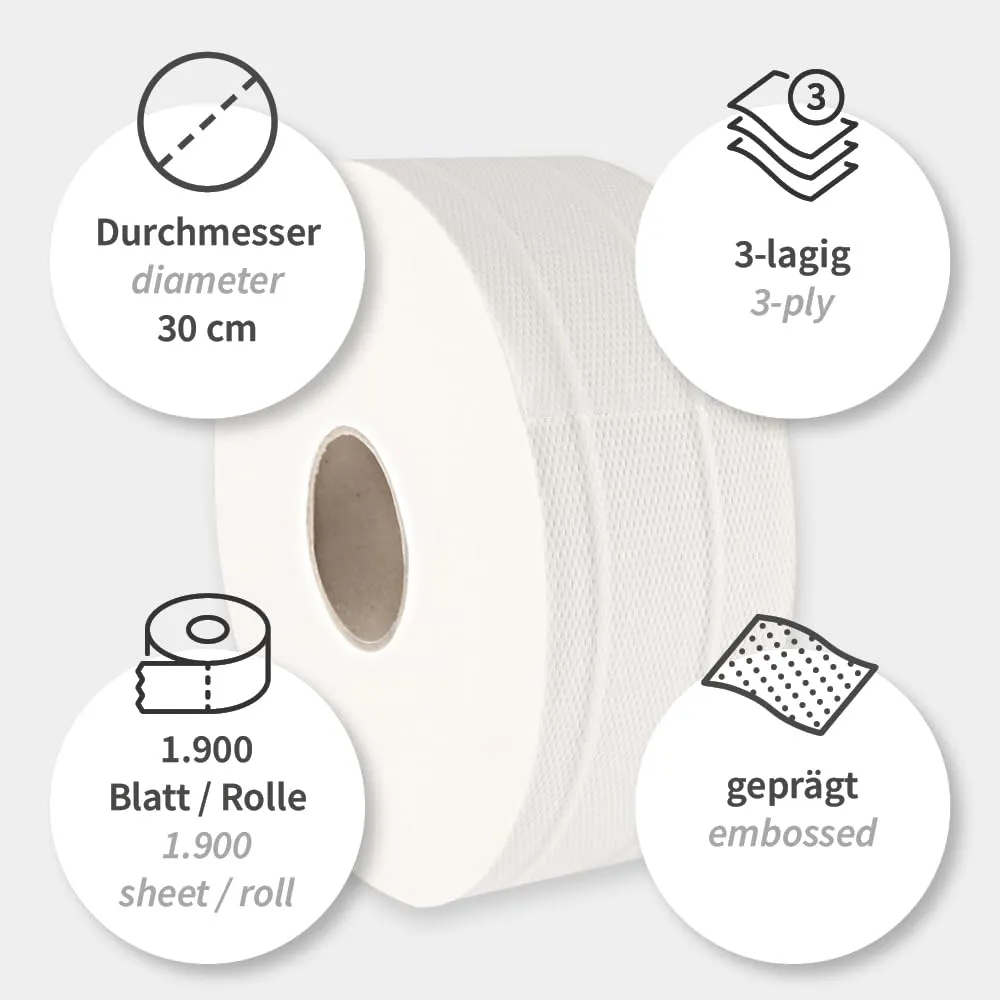 Hygoclean Jumbo Toilettenpapier 3-lagig 6 Rollen 1650 Blatt