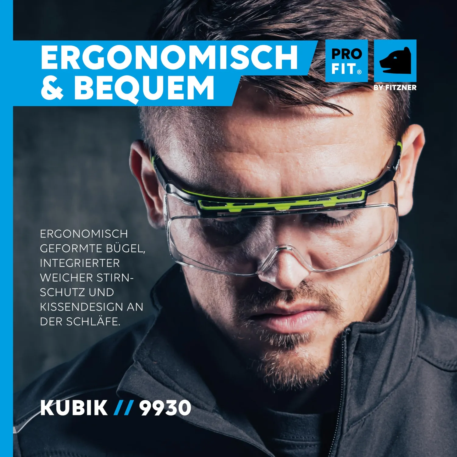 ProFit Kubik Schutzbrille Schwarz-Grün Überbrille klar