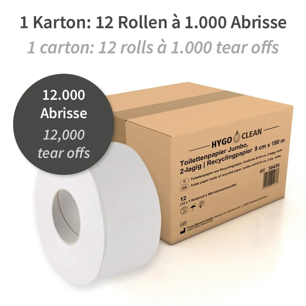 Hygoclean Jumbo Toilettenpapier 12 Rollen 2-lagig