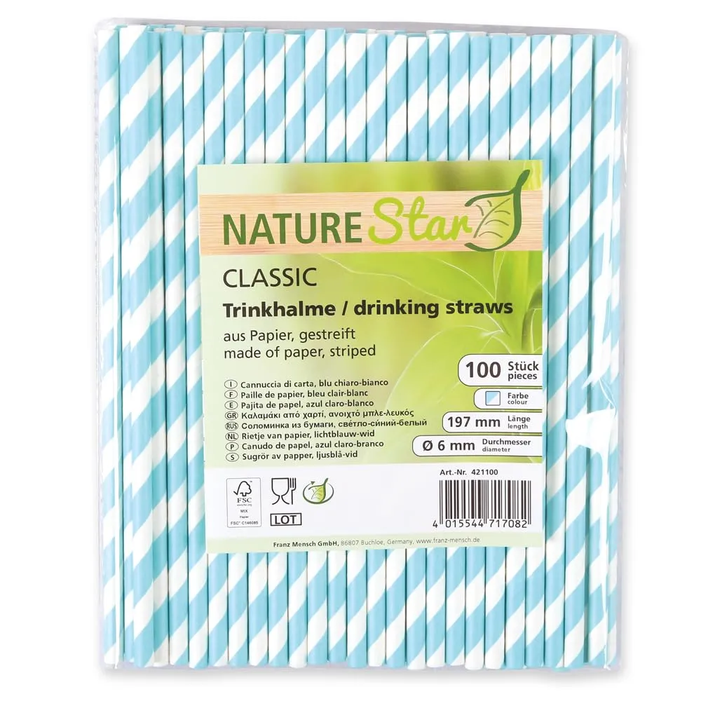 NatureStar Classic Trinkhalme 3000 Stück hellblau-weiß
