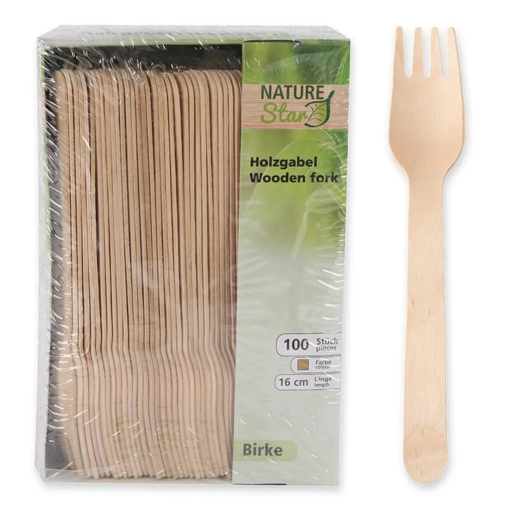 NatureStar Gabel Holz natur 16cm 2400 Stück Spenderbox