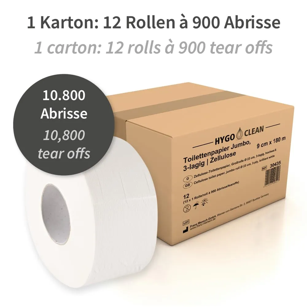 Hygoclean Jumbo Toilettenpapier 3-lagig 12 Rollen 900 Blatt