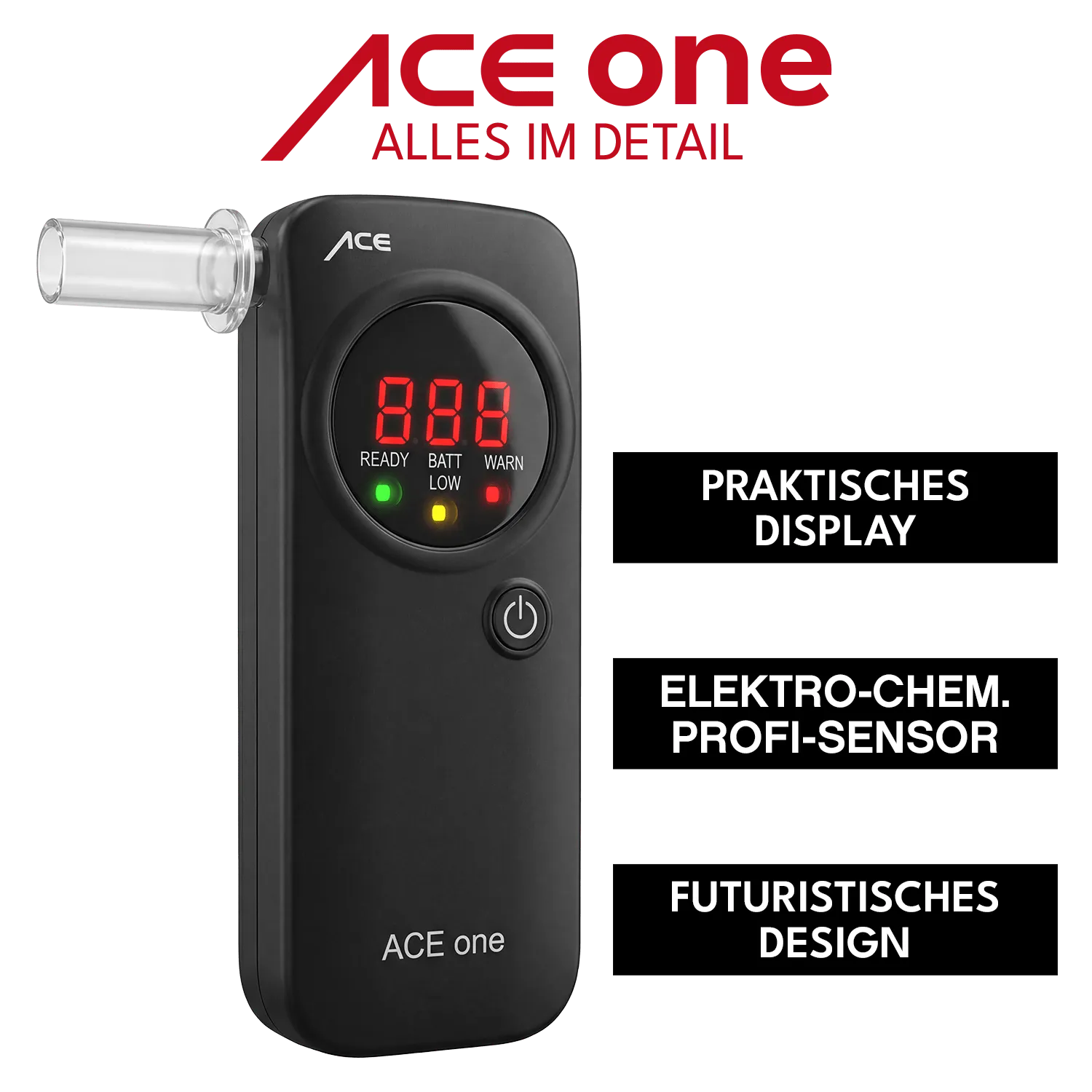 ACE One Alkoholtester mit 25 Mundstücken kompakt
