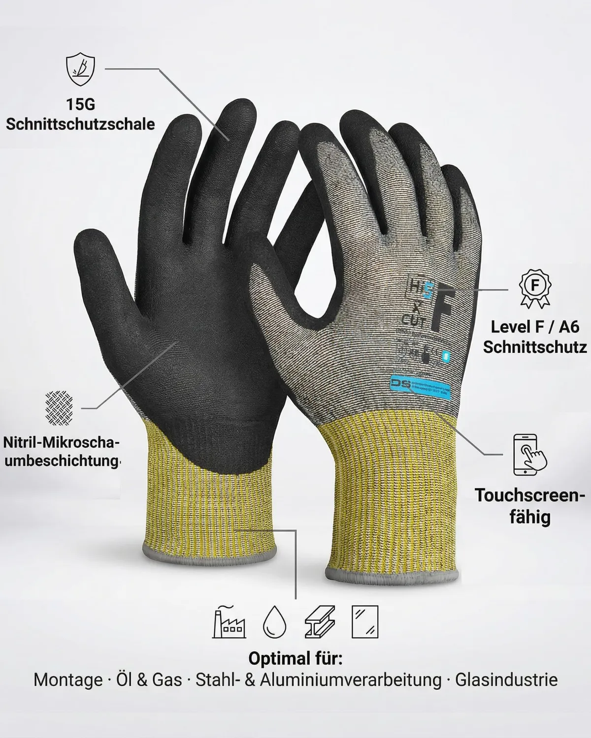Hi5 X-Cut Schnittschutzhandschuhe XL 3 Stück Level F Nitril