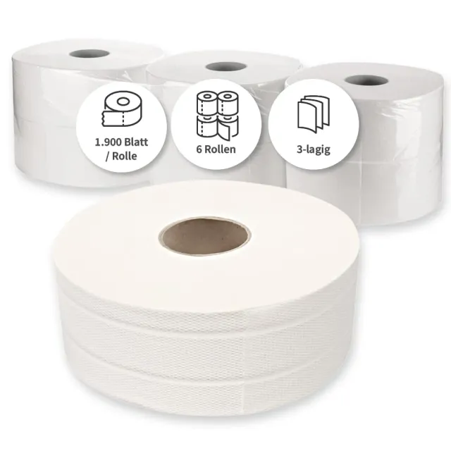 Hygoclean Jumbo Toilettenpapier 3-lagig 6 Rollen 1650 Blatt