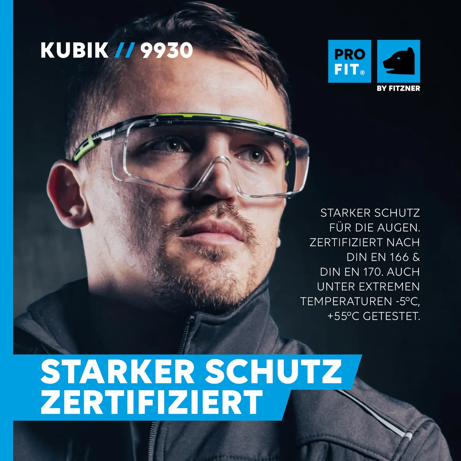 ProFit Kubik Schutzbrille Schwarz-Grün Überbrille klar