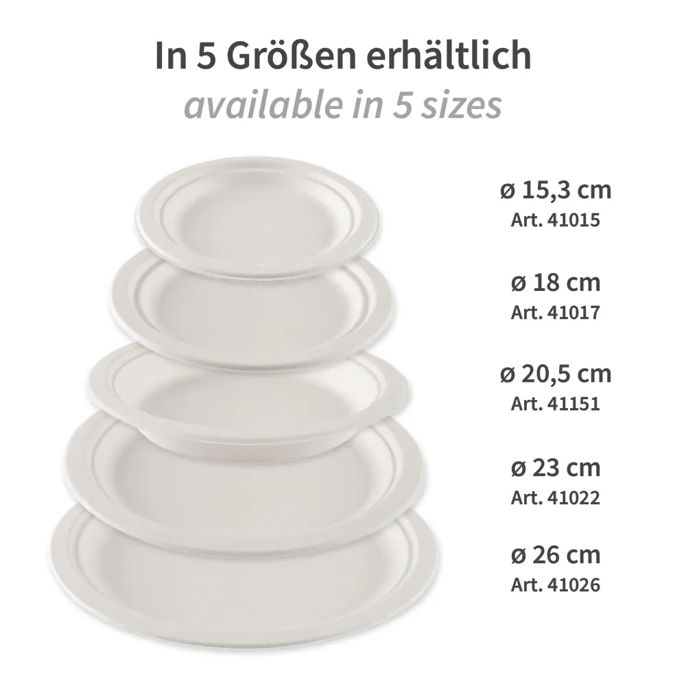 NatureStar Zuckerrohr-Teller rund weiß 15,3 cm 1000 Stück bio
