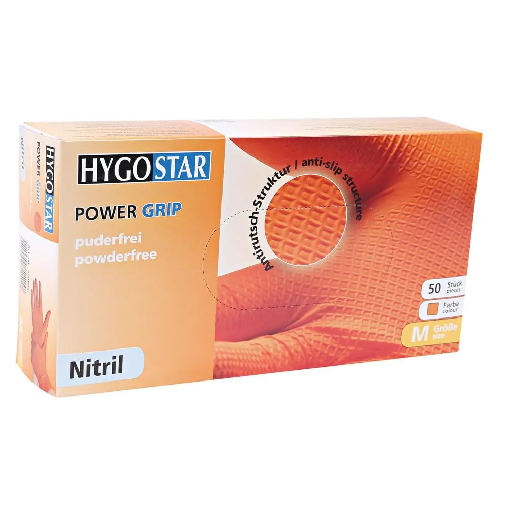 Hygostar Nitrilhandschuhe Power Grip orange 8/M 50 Stk griffig