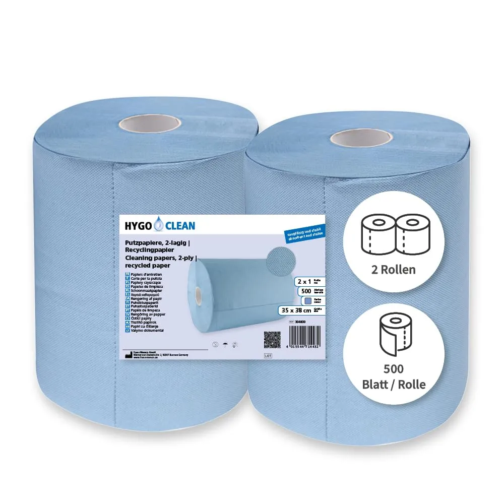 Hygoclean Putzpapier Blau 35x22 cm, 2-lagig, 2x500 Abriss