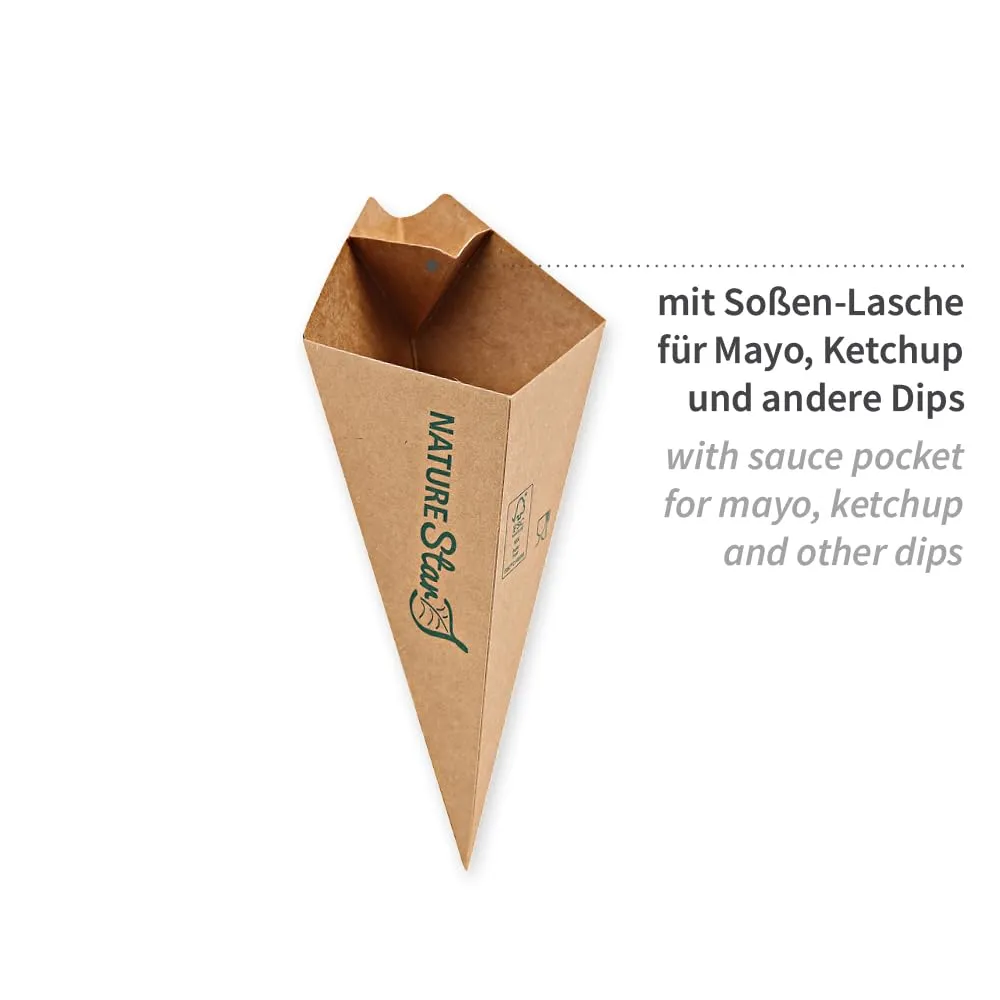 NatureStar Pommes Spitztüten 28 cm 500 Stück mit Dip-Lasche