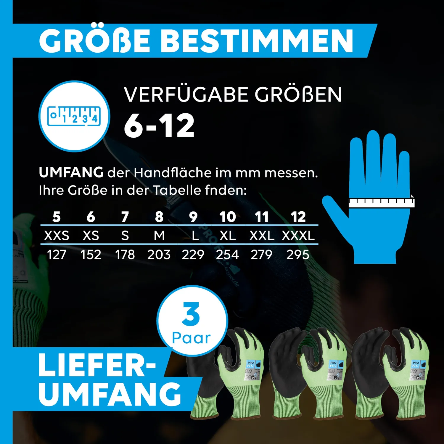 ProFit 868 Schnittschutzhandschuhe Gr.10 Nitril 3 Paar