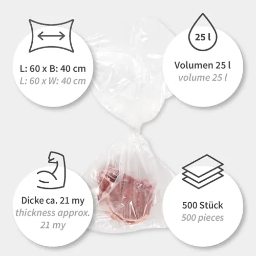 Hygostar Fleischsäcke 25 l transparent 500 Stück 21my