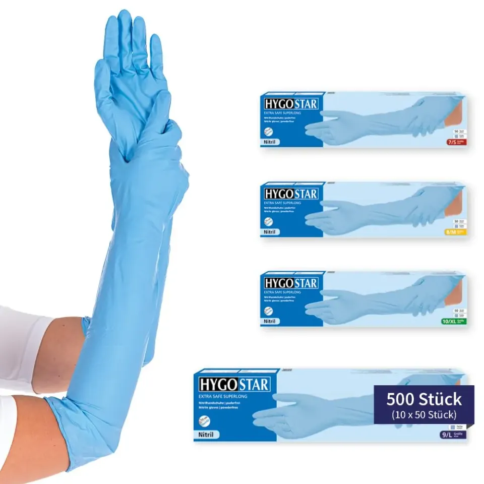 Hygostar Extra Safe Superlong Nitrilhandschuhe M 500 Stück 50 cm