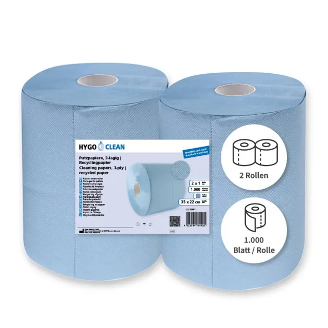 Franz Mensch Hygoclean Putzpapier blau 3lagig 2x500 Abrisse