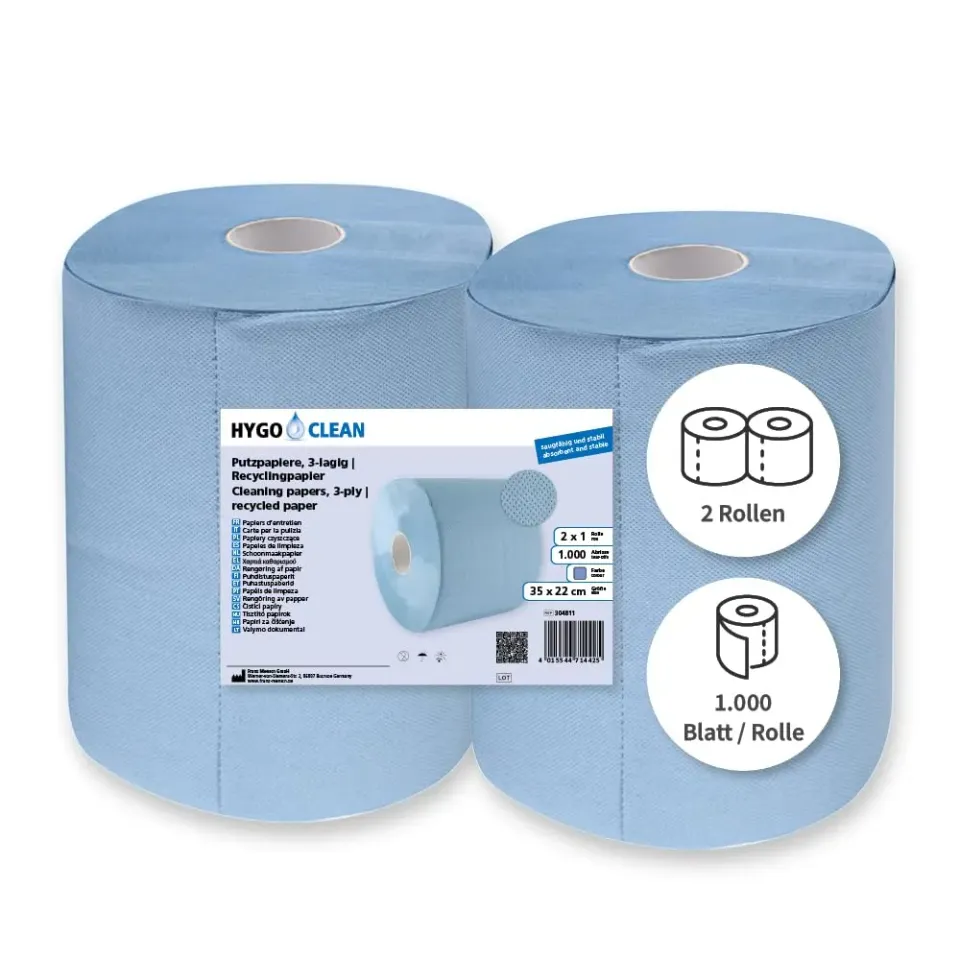 Franz Mensch Hygoclean Putzpapier blau 3lagig 2x500 Abrisse