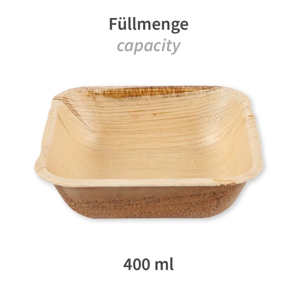 NatureStar Palmblatt Schalen quadratisch 400ml 100 Stück natur