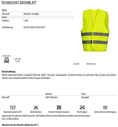 Nitras Motion Tex Viz Warnweste Neongelb Größe S