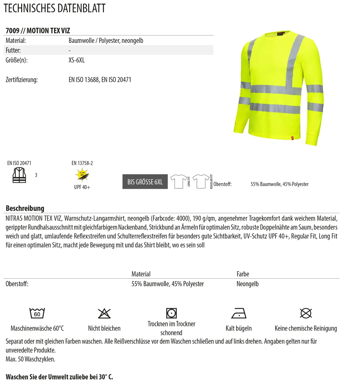 Nitras Motion Tex Viz Warnshirt langarm XL
