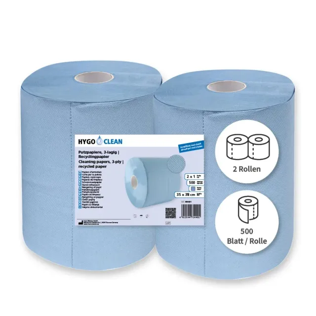 Hygoclean Putzpapier blau 3-lagig 2x500 Abrisse