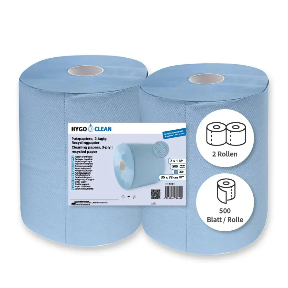 Hygoclean Putzpapier blau 3-lagig 2x500 Abrisse