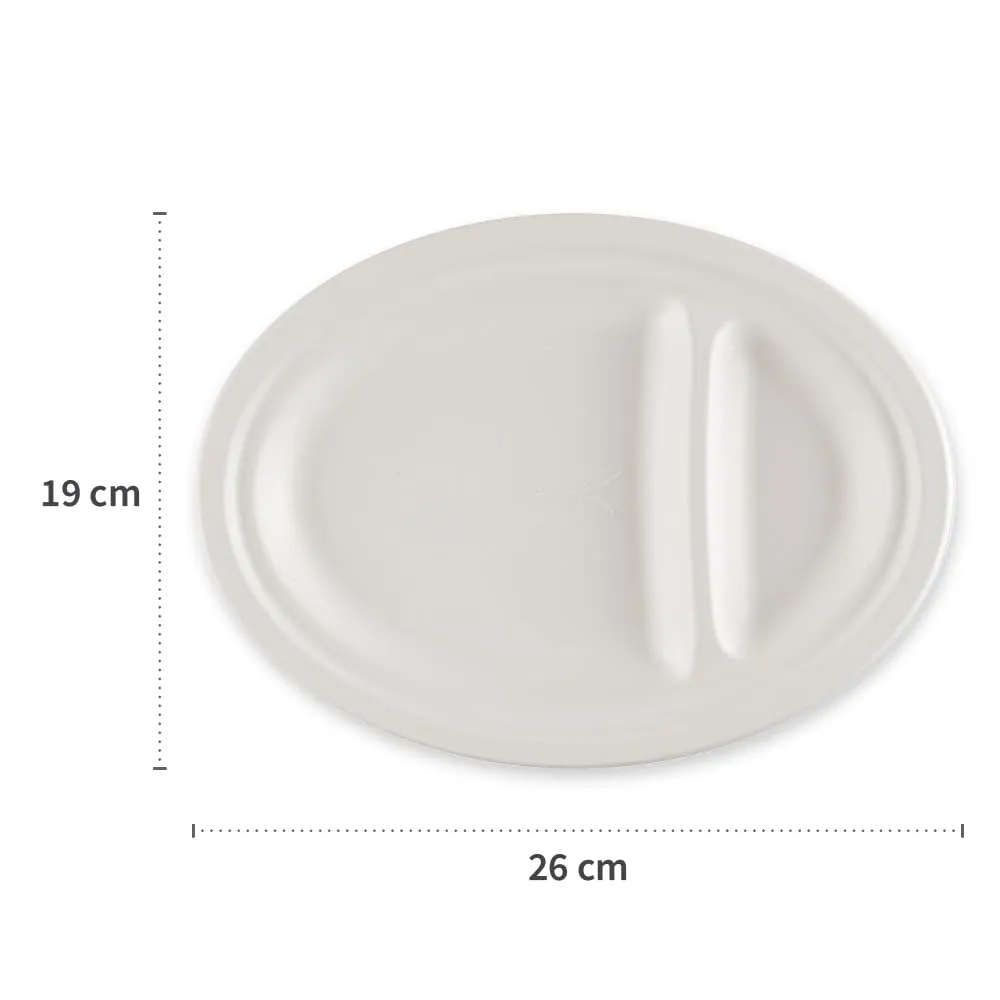 NatureStar Menüteller Zuckerrohr weiß oval 2-geteilt 500 Stk 26cm