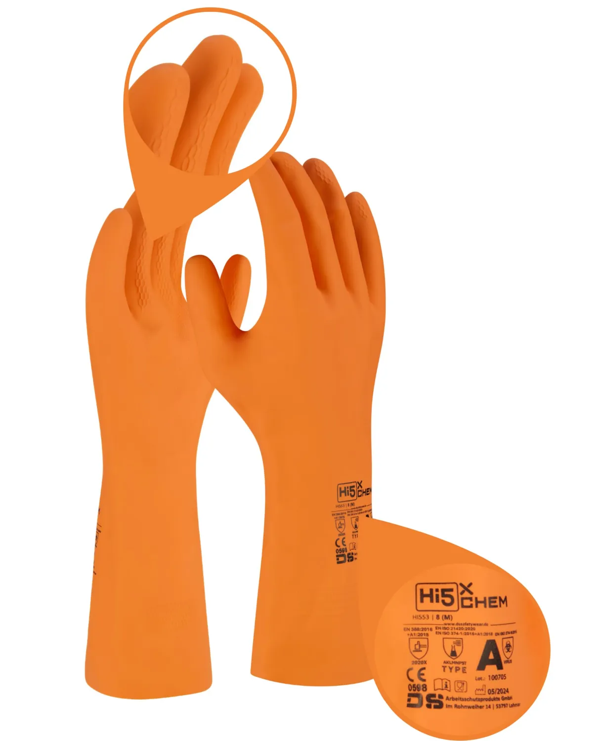Hi5 X-Chem HI553 Chemikalienschutzhandschuhe orange XXL 3 Stück Typ A