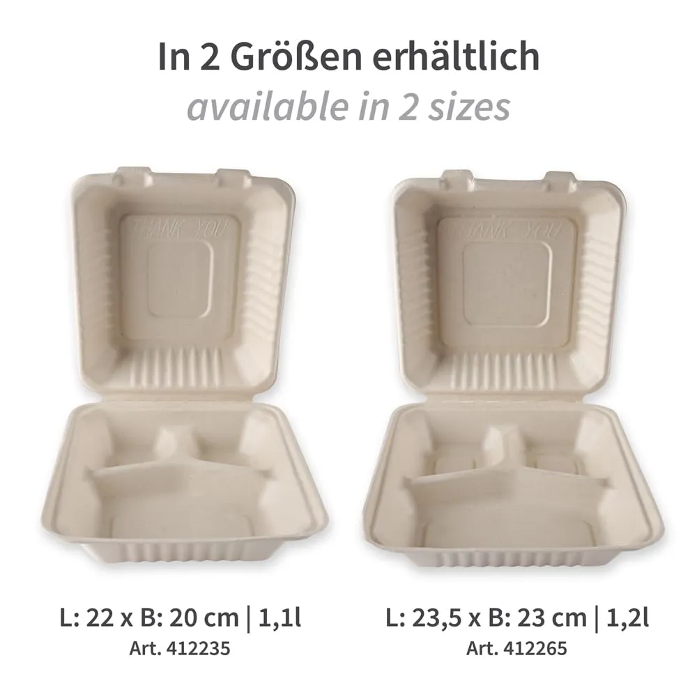 NatureStar Menübox 3-geteilt natur 1,1 L 250 Stück Klappdeckel