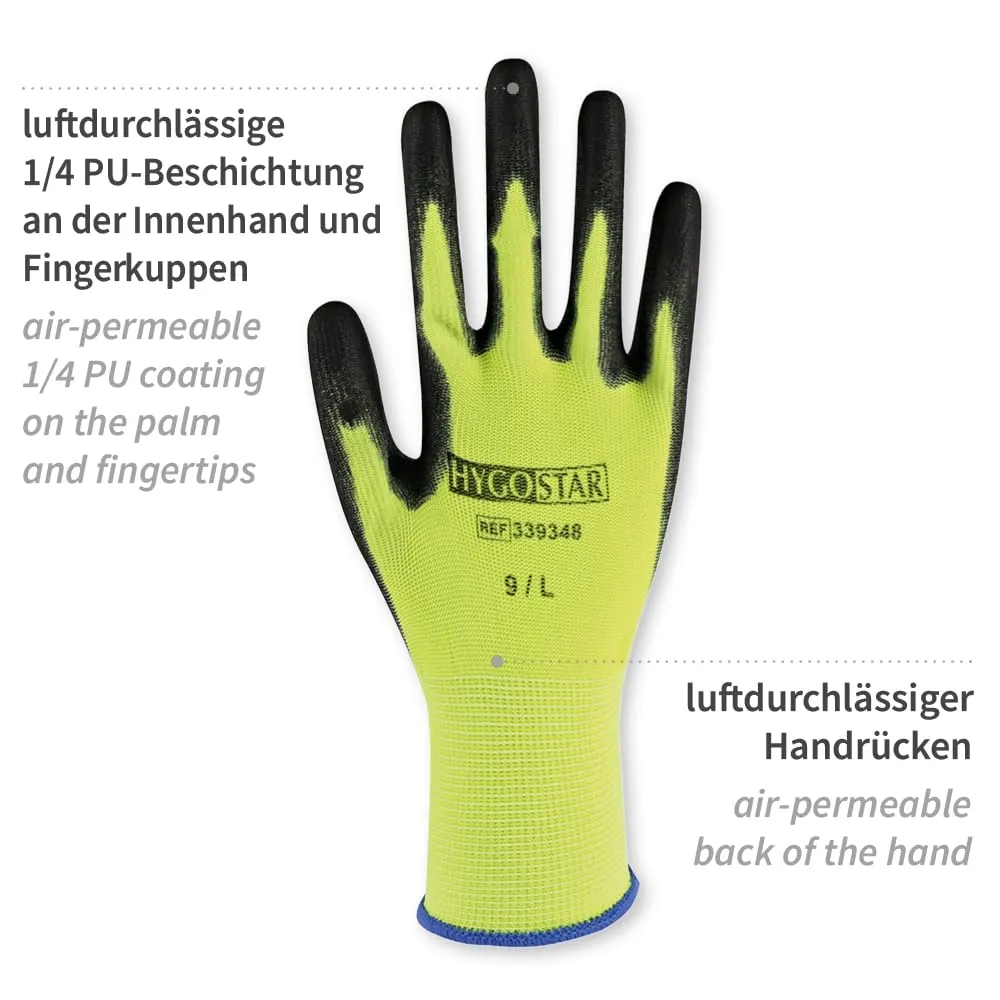 Hygostar Neon Ace Feinstrickhandschuhe 10/XL 24 Stück PU gelb