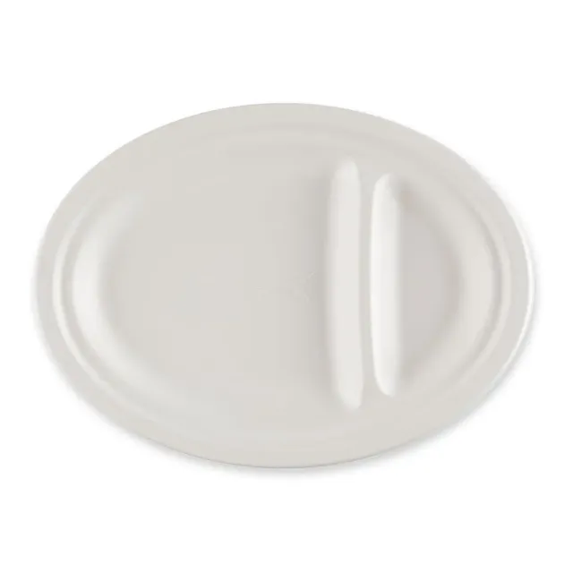 NatureStar Menüteller Zuckerrohr weiß oval 2-geteilt 500 Stk 26cm
