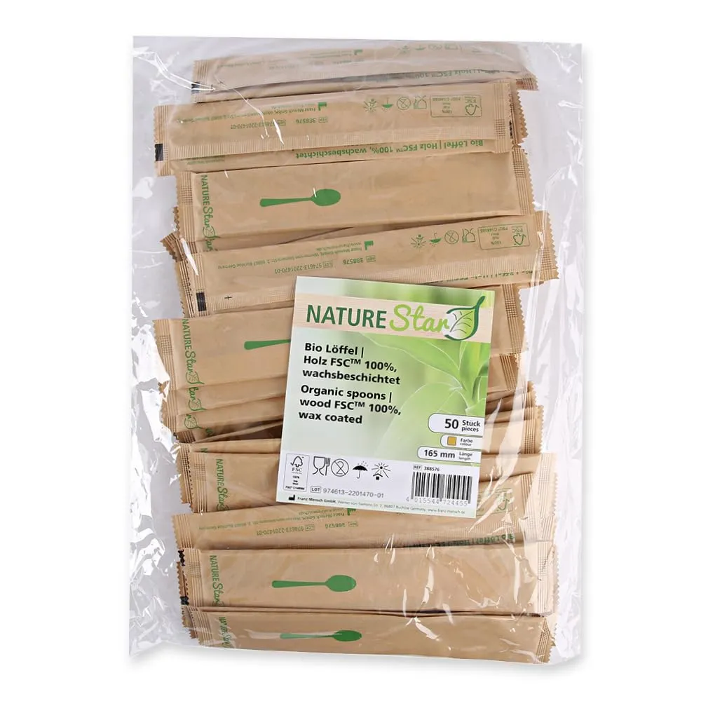 NatureStar Löffel Holz 16,5cm 500 Stück einzeln verpackt