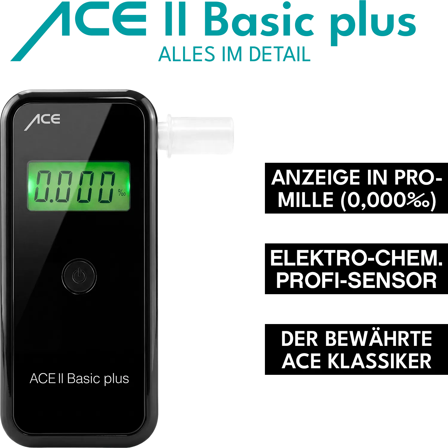 ACE II Basic Plus Alkoholtester Set 25 Mundstücke elektrochemisch