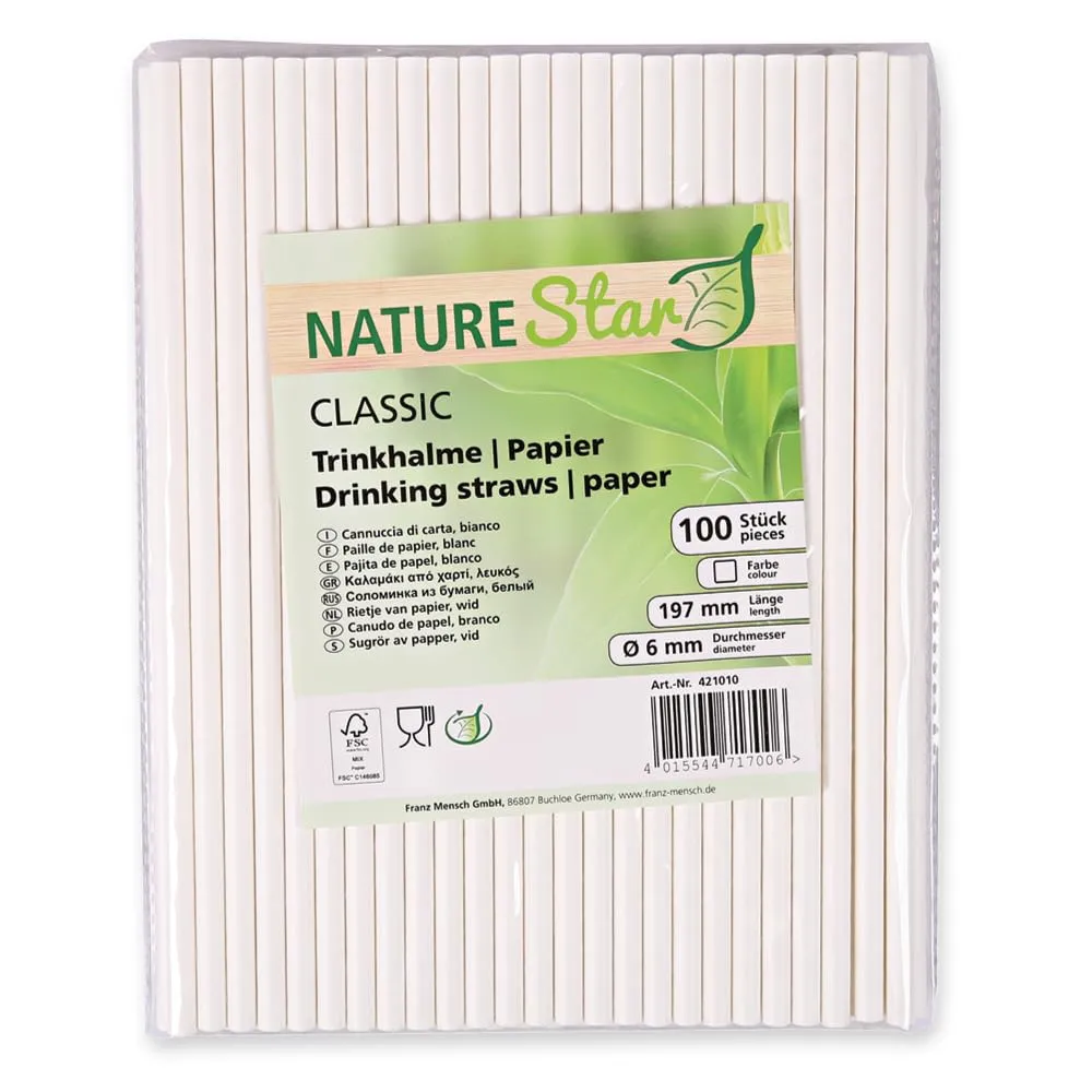 NatureStar Classic Papiertrinkhalme weiß 19,7 cm 3000 Stück