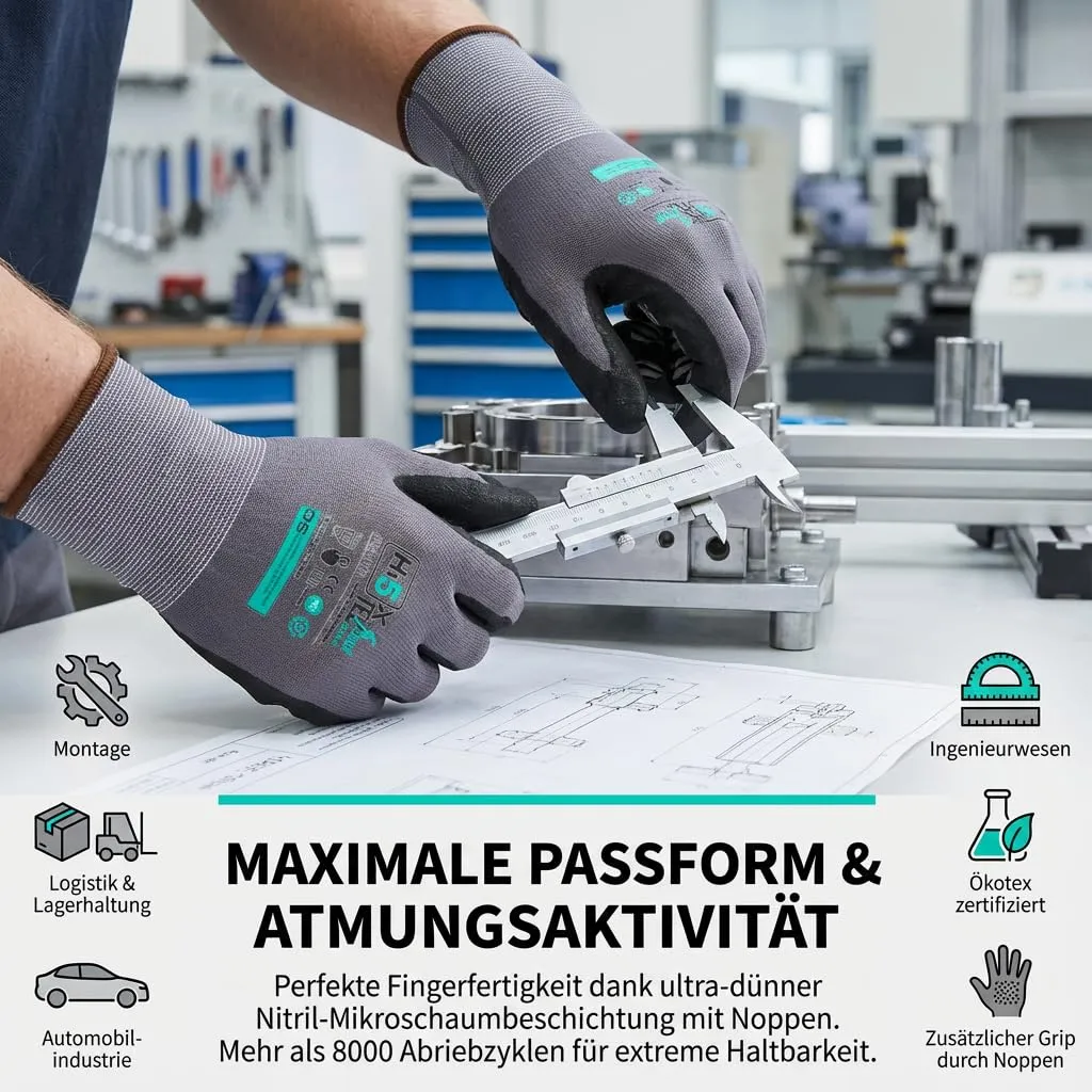 Hi5 X-FlexiTec 4131X Arbeitshandschuhe M grau 12 Paar Grip
