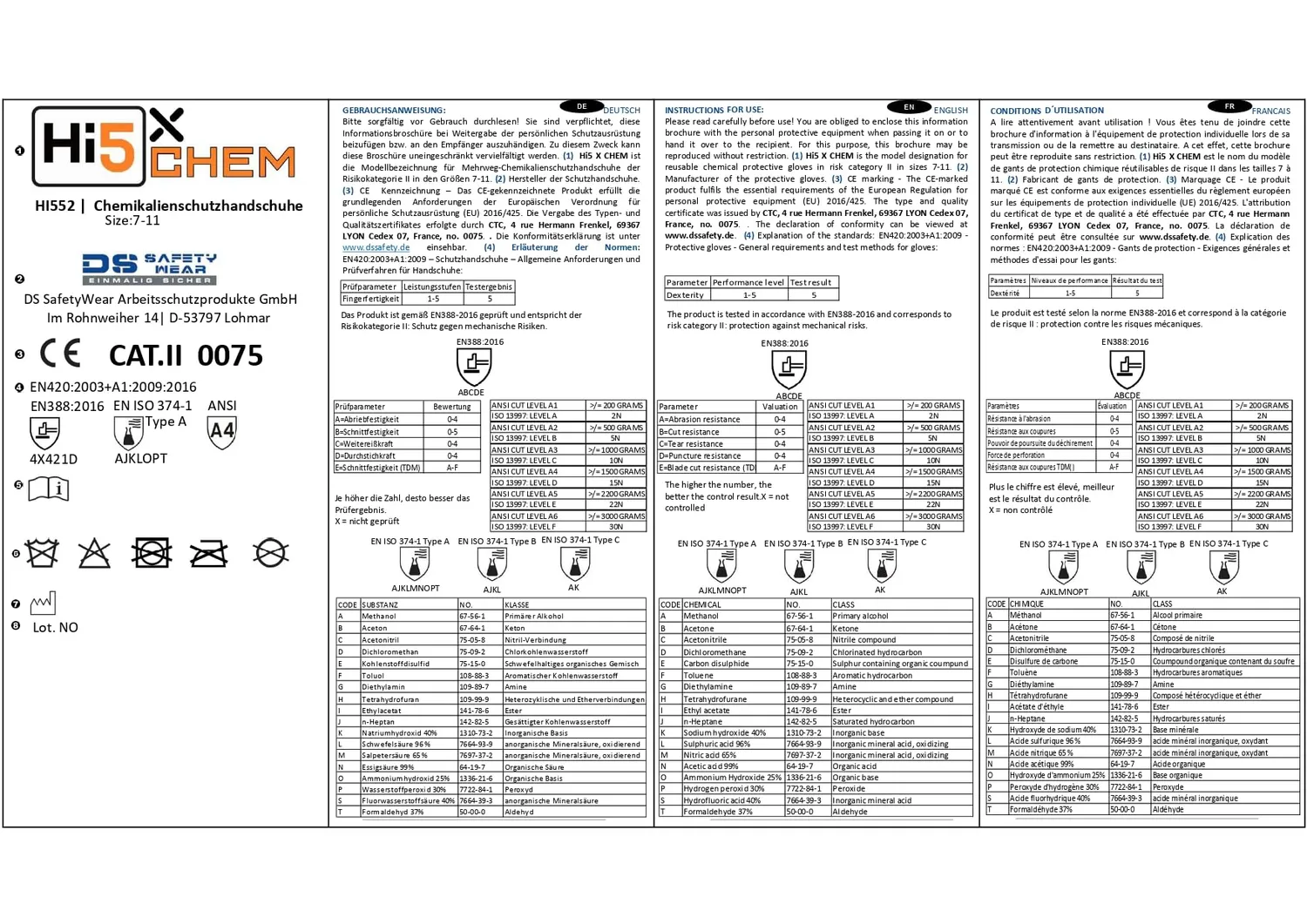 Hi5 X-Chem Chemikalienschutzhandschuhe XL 72 Stück Typ A