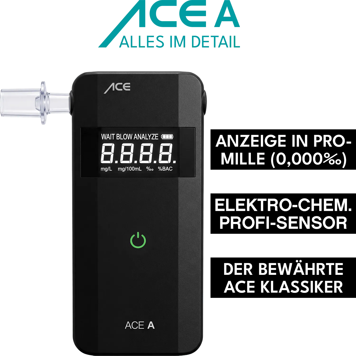 ACE A Alkoholtester mit 25 Mundstücken flach