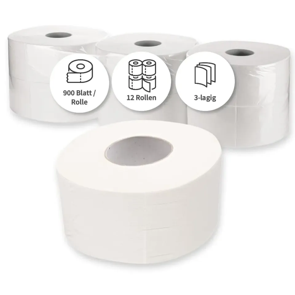 Hygoclean Jumbo Toilettenpapier 3-lagig 12 Rollen 900 Blatt