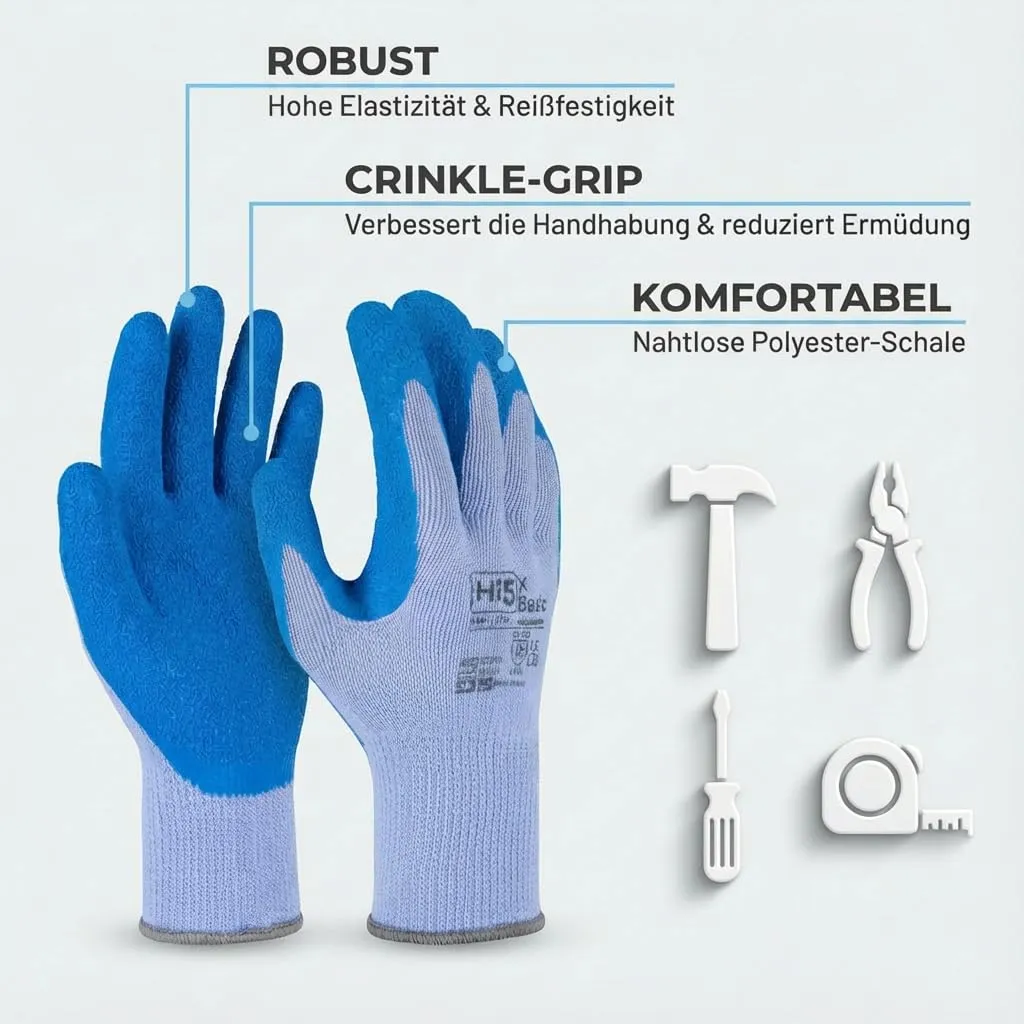 Hi5 X-Basic HI585 Arbeitshandschuhe M 3 Stück Latex-Grip