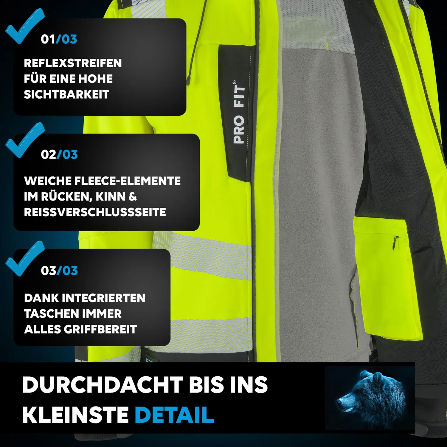 ProFit Warnschutz-Softshelljacke neongelb EN ISO 20471 Kl.2