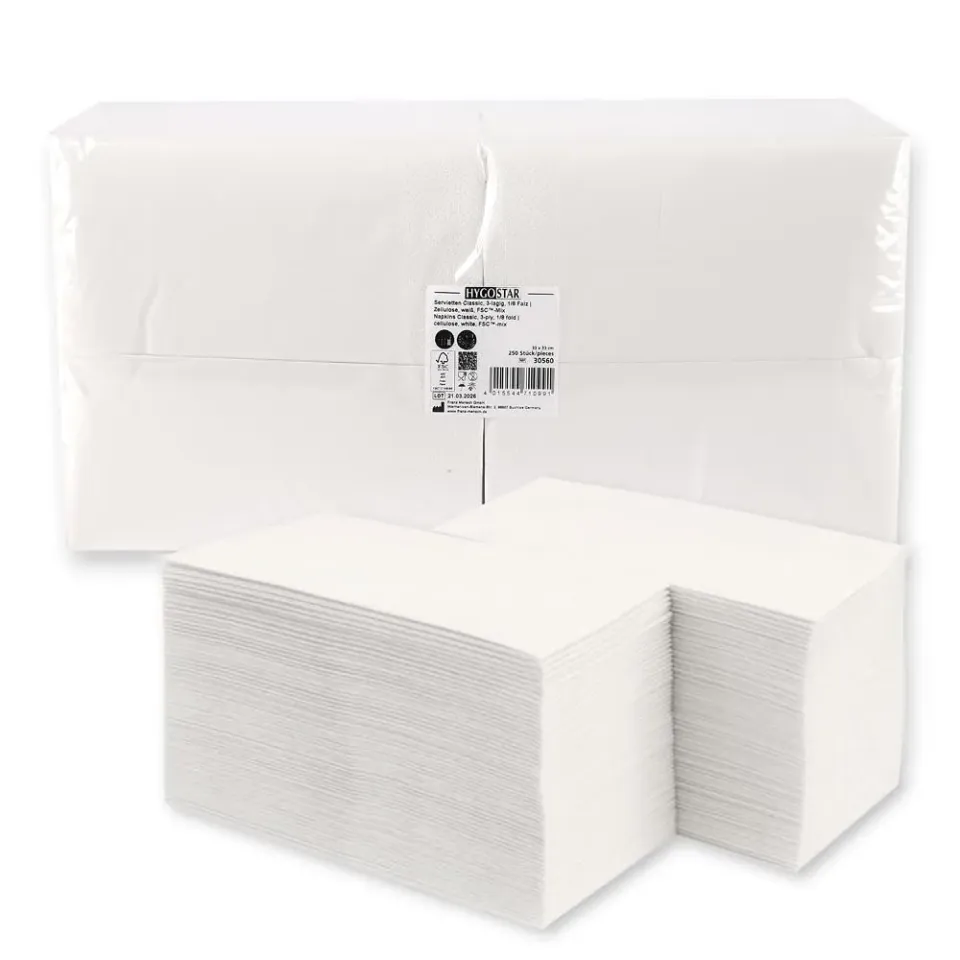 Hygostar Classic Servietten 1000 Stück weiß 33x33 3-lagig